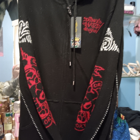 ED HARDY NWT Hooded Wool Blend Knit Sweater Cardigan Vintage Zip Up Lion. L - Picture 15 of 15